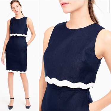 J. Crew Navy White Scalloped Linen Going Places D… - image 1