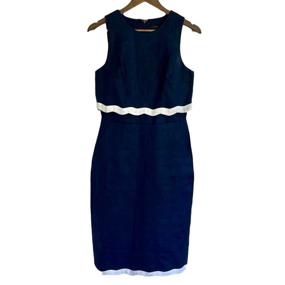 J. Crew Navy White Scalloped Linen Going Places D… - image 2