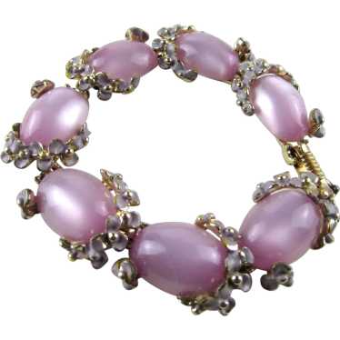 Vintage Pink Moonglow Bracelet With Purple Floral 