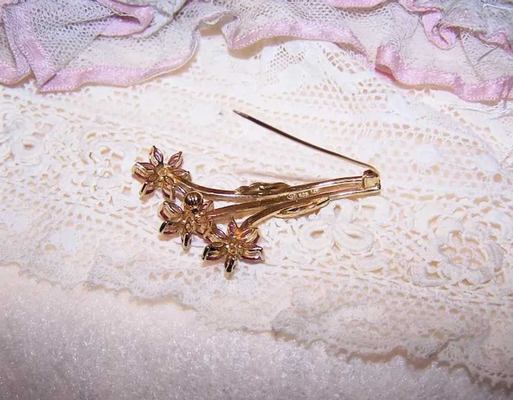14K Gold Diamond Ruby Flower Pin Brooch - Mothers… - image 10