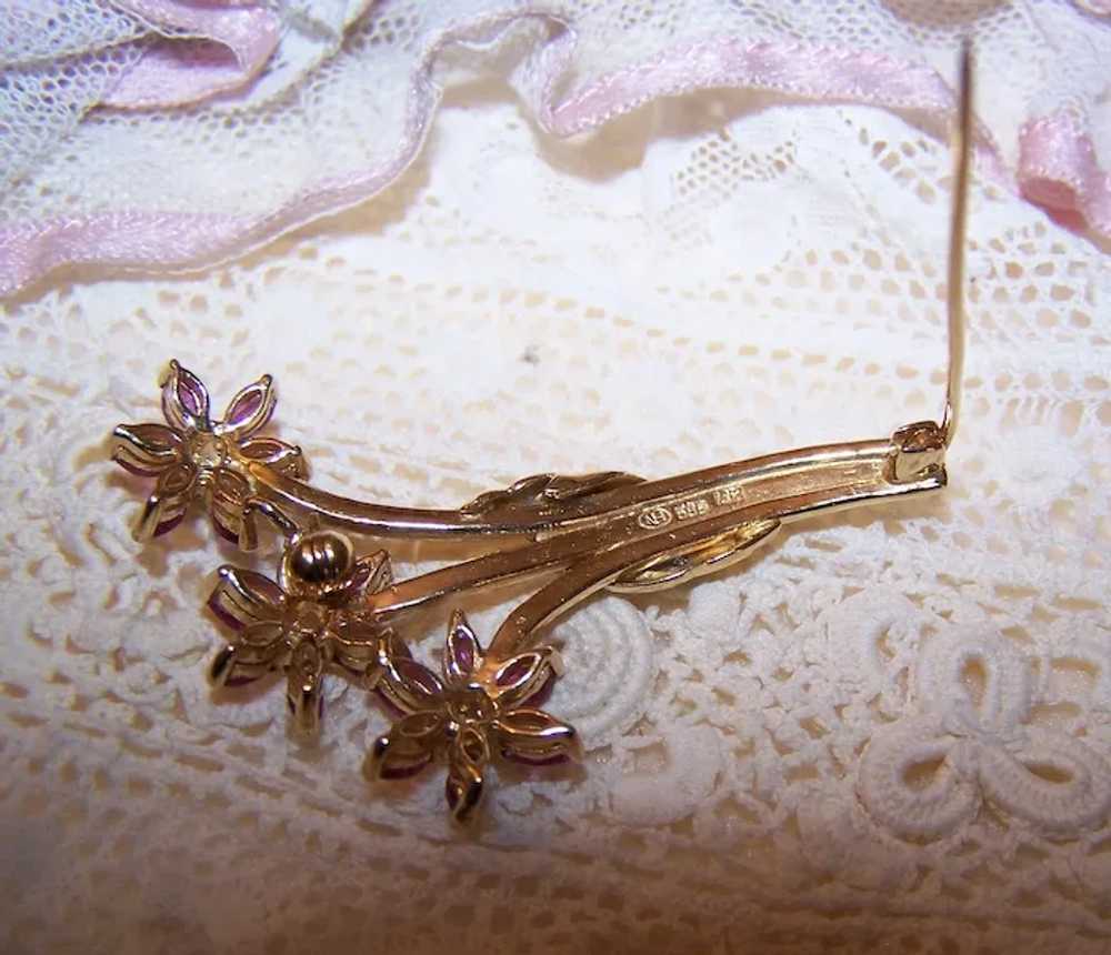 14K Gold Diamond Ruby Flower Pin Brooch - Mothers… - image 11