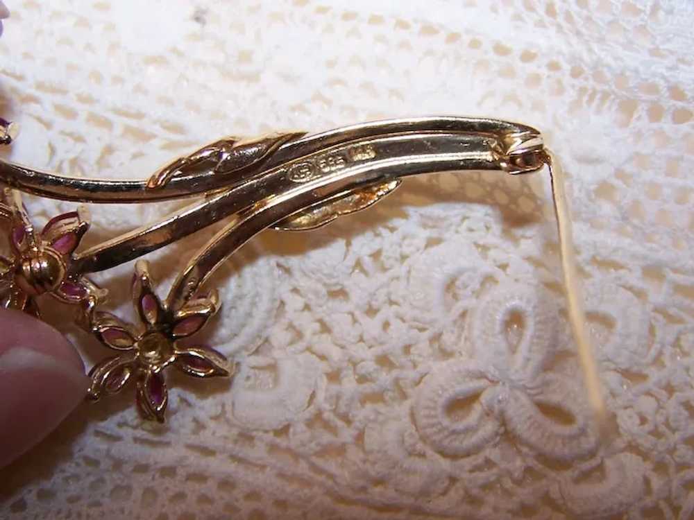 14K Gold Diamond Ruby Flower Pin Brooch - Mothers… - image 12