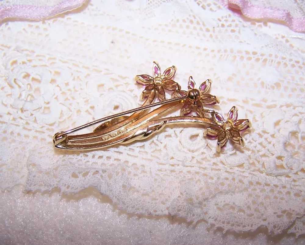 14K Gold Diamond Ruby Flower Pin Brooch - Mothers… - image 9