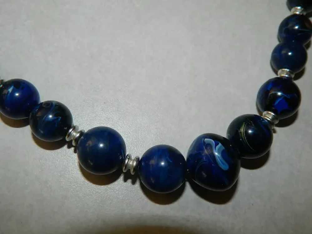 Beautiful Cobalt Blue Swirled Lucite Silver Beade… - image 6