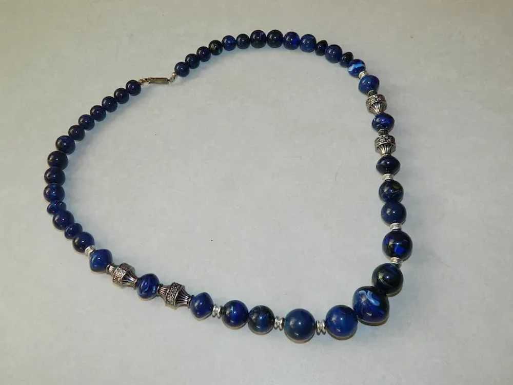 Beautiful Cobalt Blue Swirled Lucite Silver Beade… - image 7