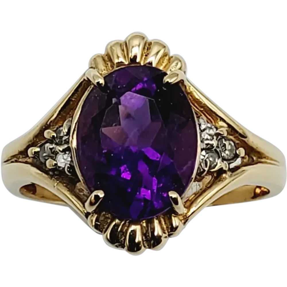 14K Royal Purple Amethyst Diamond Ring - image 1