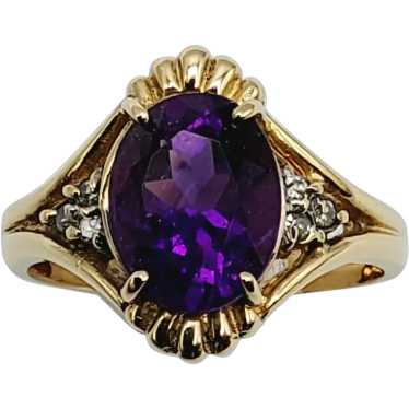 14K Royal Purple Amethyst Diamond Ring - image 1