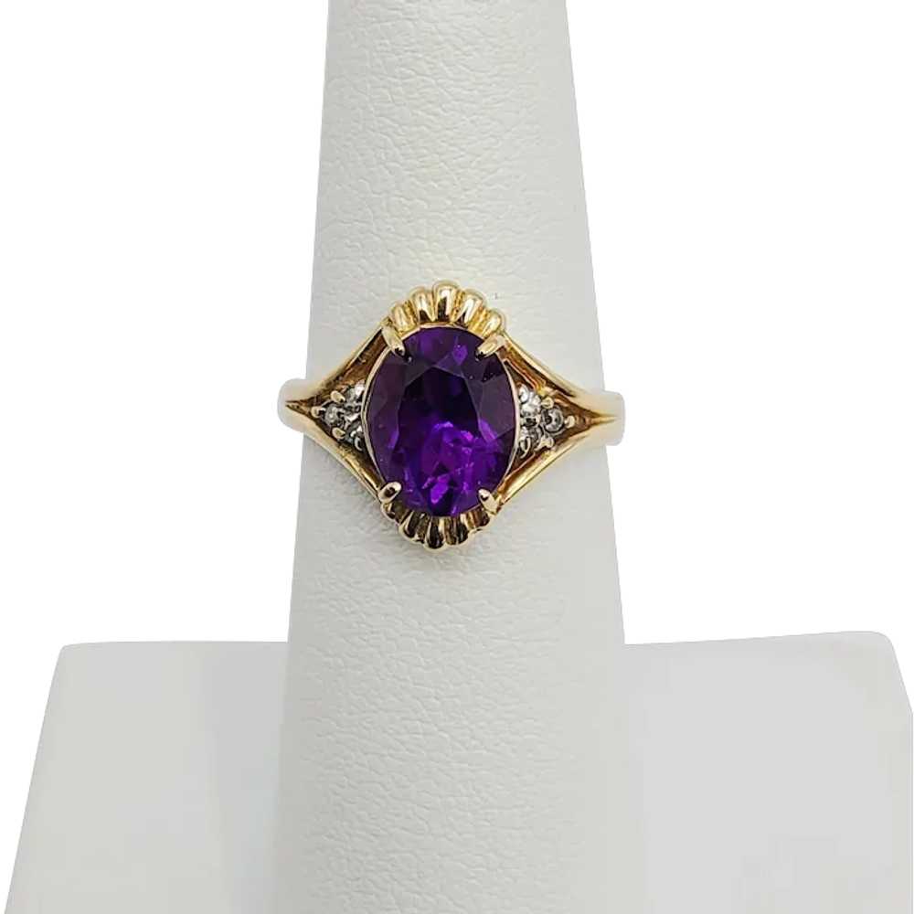 14K Royal Purple Amethyst Diamond Ring - image 2