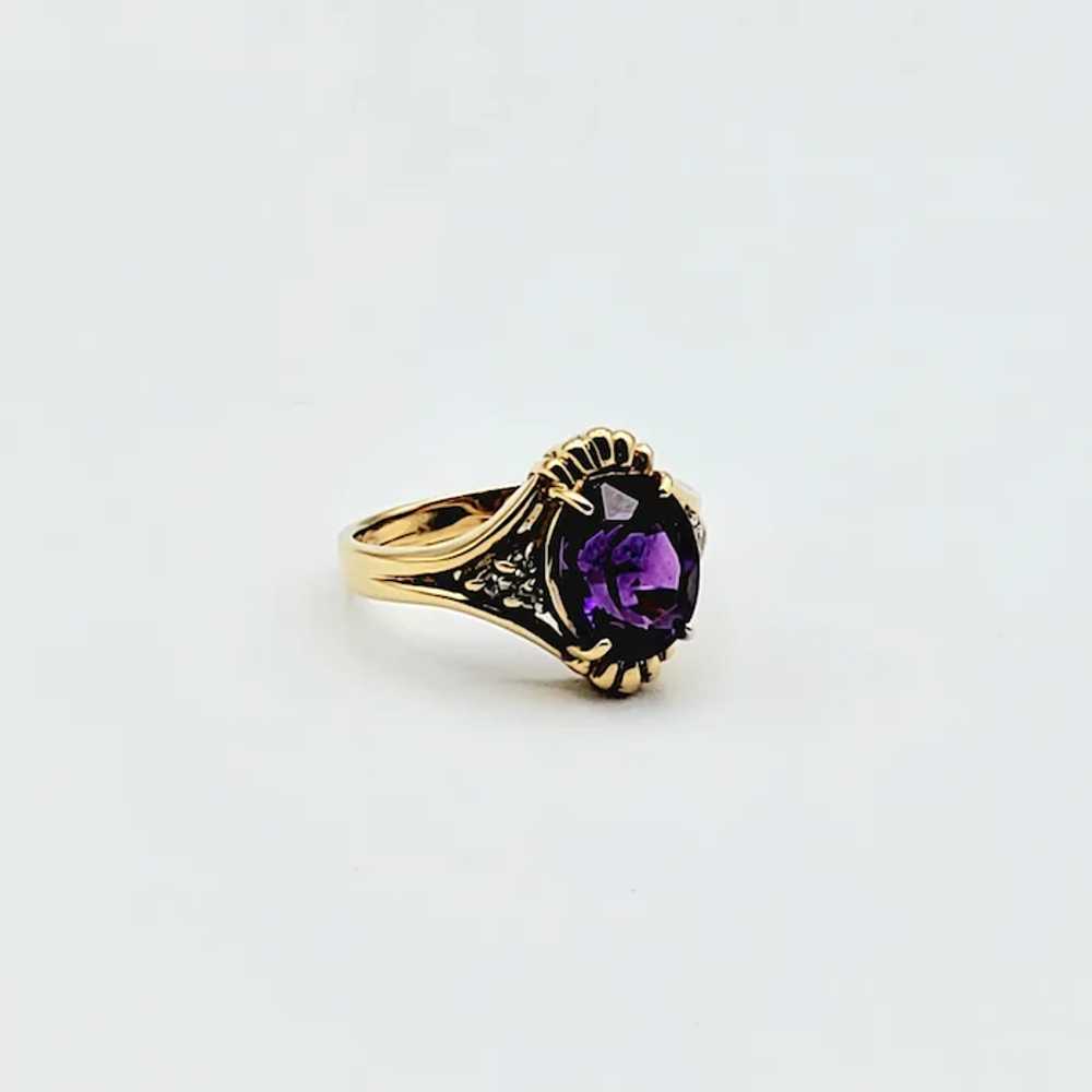 14K Royal Purple Amethyst Diamond Ring - image 3