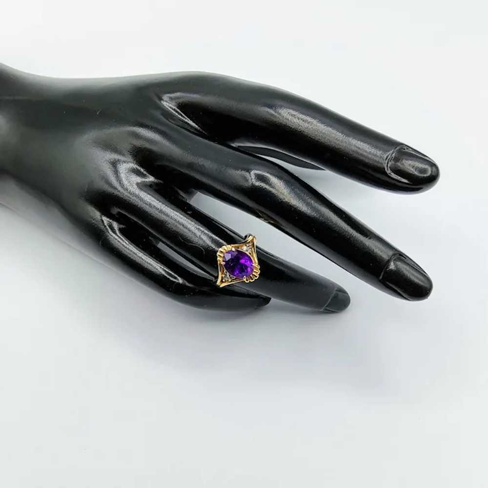 14K Royal Purple Amethyst Diamond Ring - image 4