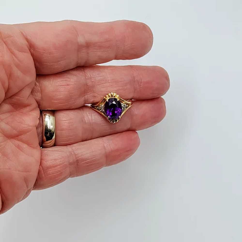 14K Royal Purple Amethyst Diamond Ring - image 5