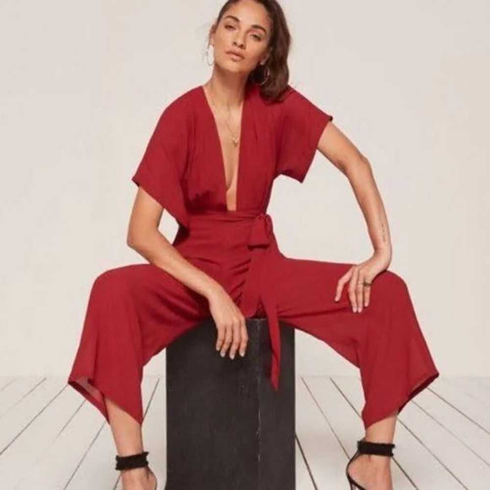 Reformation Deep Plunge Red Jumpsuit Size 4 - image 1