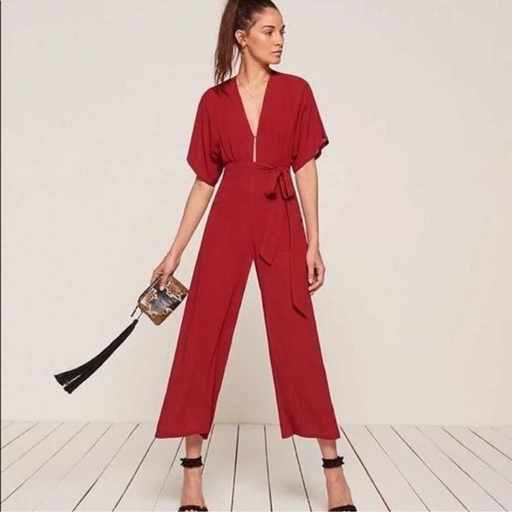 Reformation Deep Plunge Red Jumpsuit Size 4 - image 2