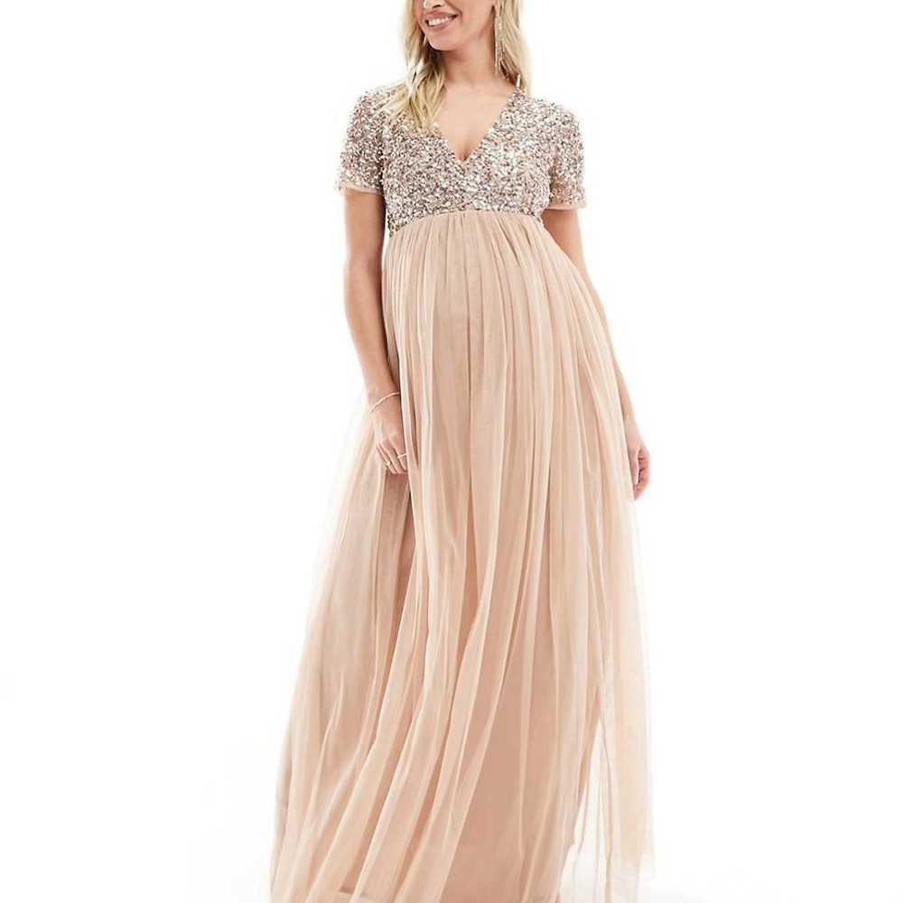 Maya Maternity Champagne/Pink Sequin And Tulle Go… - image 5