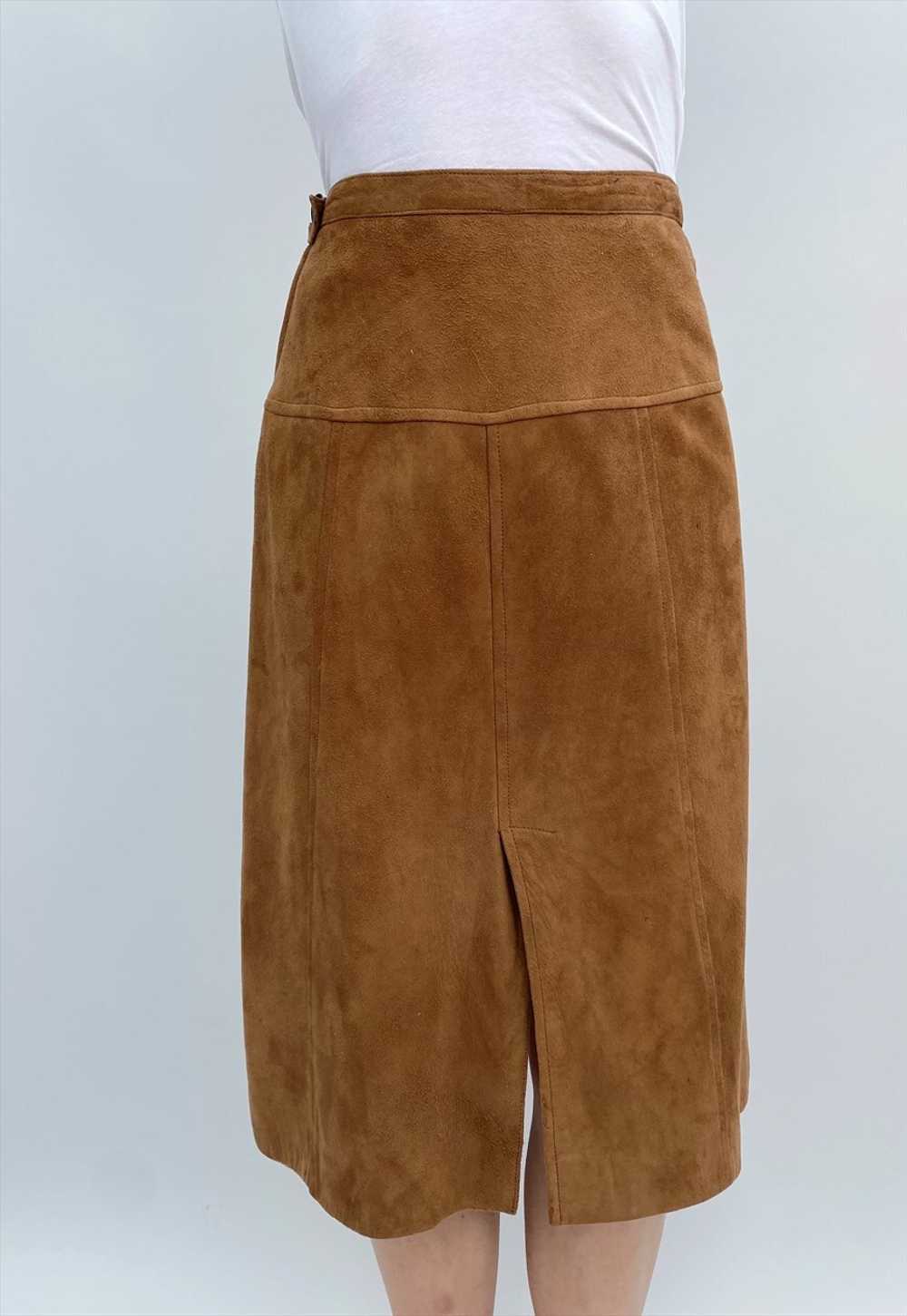 80's Vintage Ladies Brown Soft Suede Pencil Skirt - image 4