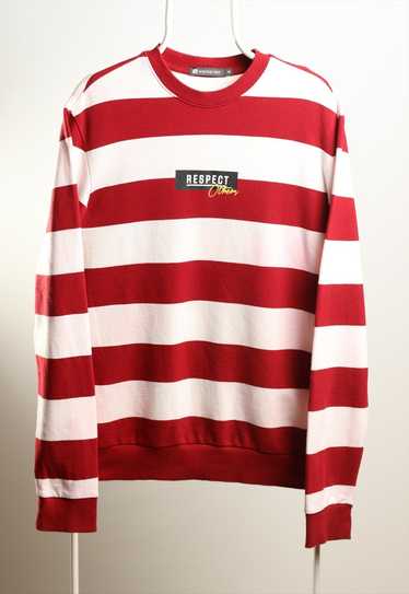 Hangten Vintage Crewneck Striped Sweatshirt Red Wh