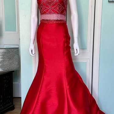 Size 4 Rachel Allan 7557 Red Mermaid Prom dress P… - image 1