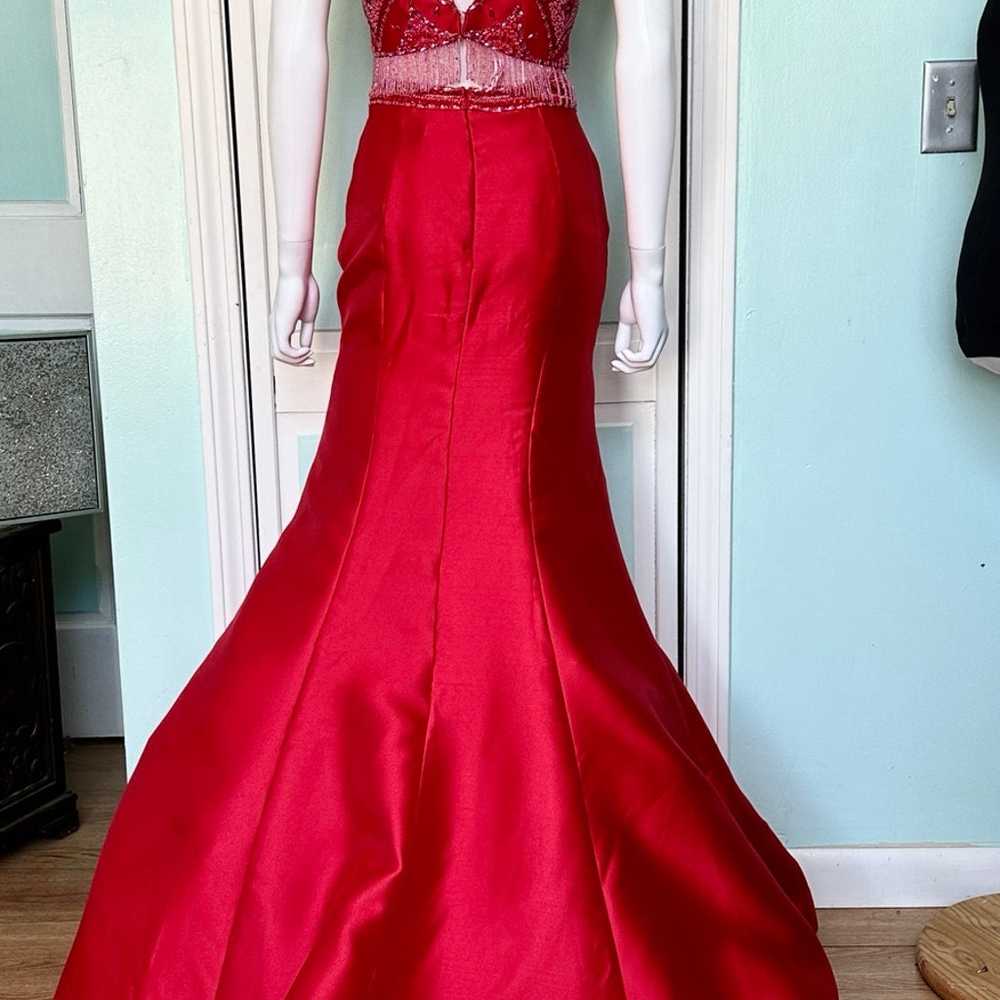 Size 4 Rachel Allan 7557 Red Mermaid Prom dress P… - image 3