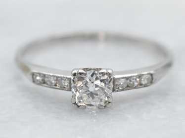 Platinum Old Mine Cut Diamond Engagement Ring - image 1