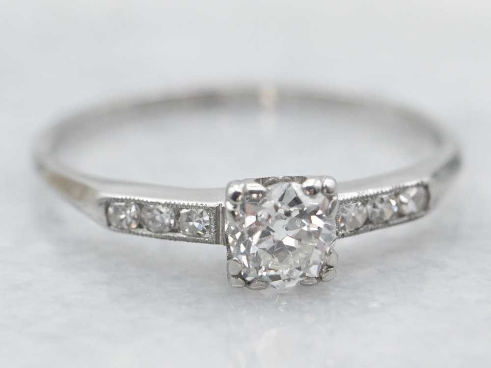 Platinum Old Mine Cut Diamond Engagement Ring - image 2