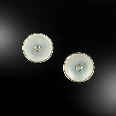 Art Deco Mother of Pearl and Diamond Earrings - image 1