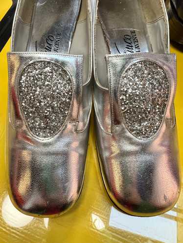 60’s Silver Glitter Pilgrim Style Mod Block Heel S
