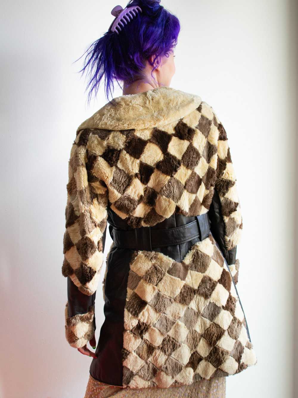 70’s Sheared Beaver Cream and Brown Checkered Pat… - image 6