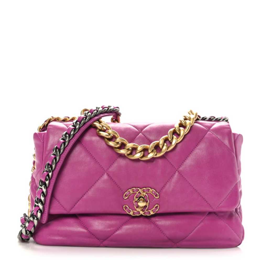 CHANEL Lambskin Quilted Large Chanel 19 Flap Purp… - image 1
