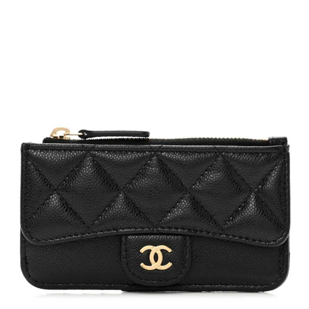 CHANEL Caviar Quilted Flap Zip Card Holder Black - image 1