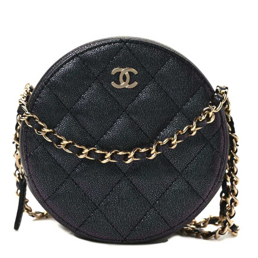 CHANEL Iridescent Caviar Quilted Round Clutch Wit… - image 1