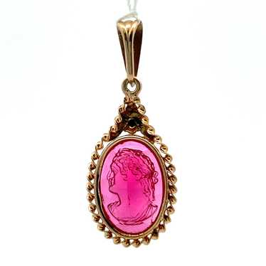 10K Yellow Gold Red Stone Cameo Pendant - image 1
