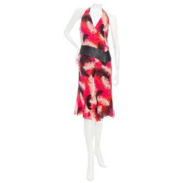 2001 Pink Silk-Blend Feather Print Halter Dress - image 1