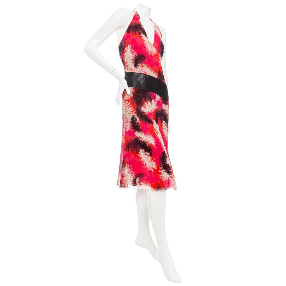 2001 Pink Silk-Blend Feather Print Halter Dress - image 3