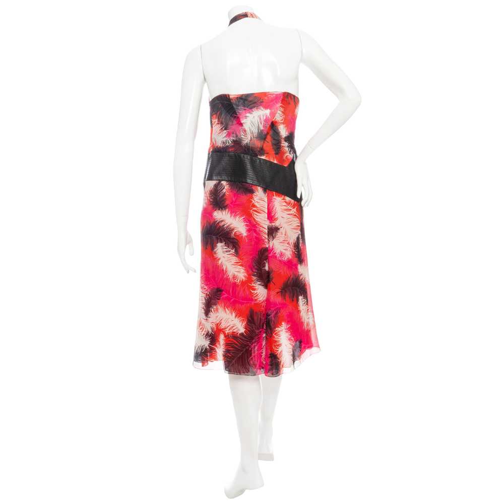 2001 Pink Silk-Blend Feather Print Halter Dress - image 4