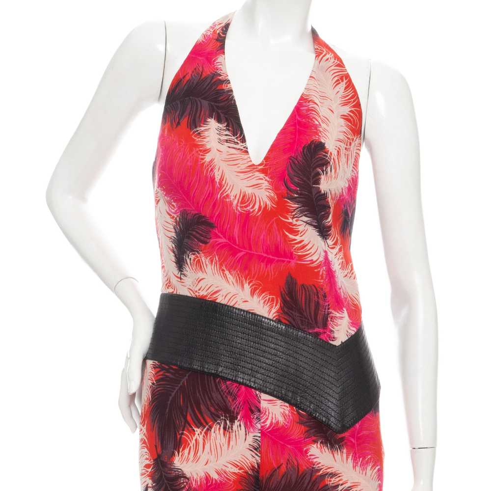 2001 Pink Silk-Blend Feather Print Halter Dress - image 5