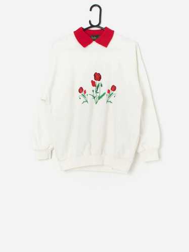 Vintage collared sweatshirt with embroidered red p
