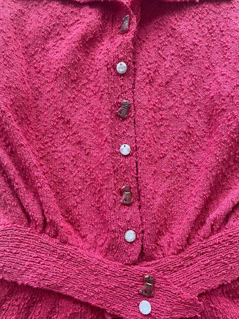 1950s Raspberry Two Piece Bouclé Knit Dress Set W… - image 2