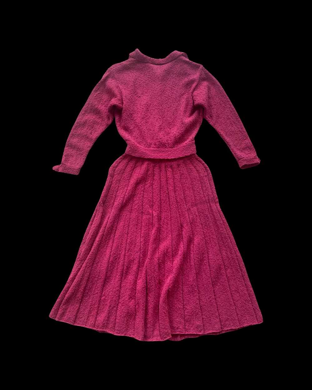 1950s Raspberry Two Piece Bouclé Knit Dress Set W… - image 6
