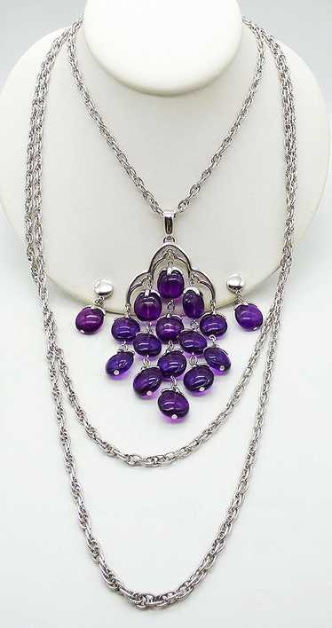 Trifari Purple Waterfall Necklace Set