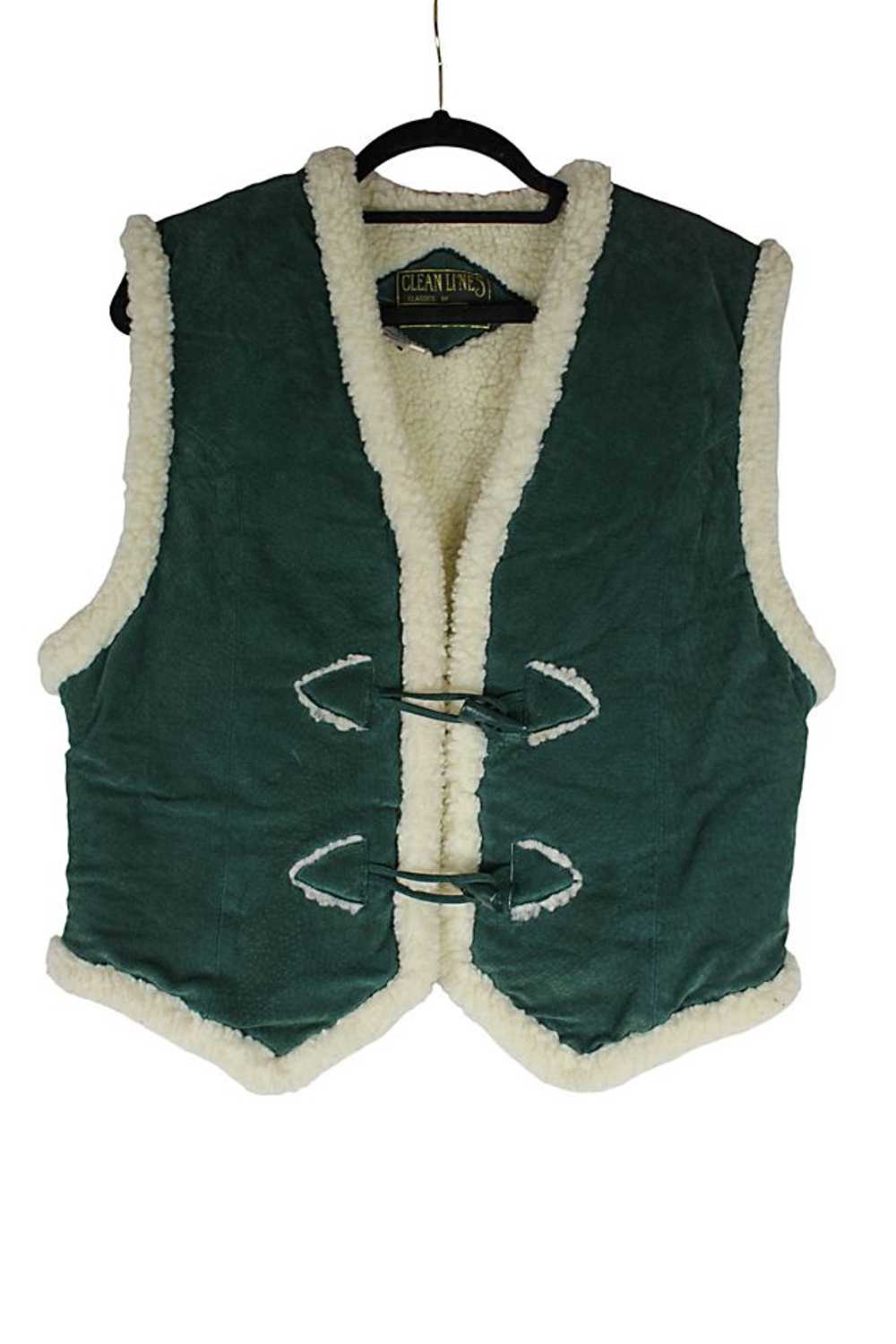 1970s Green Suede Sherpa Vest Selected By Moons +… - image 2