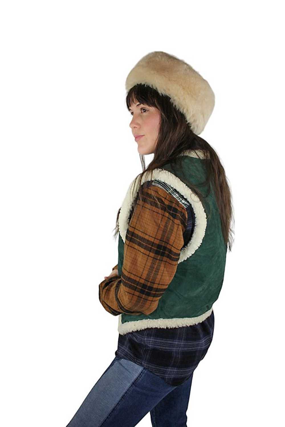 1970s Green Suede Sherpa Vest Selected By Moons +… - image 4