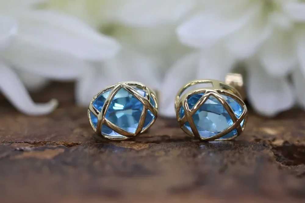 10k Blue Topaz STUD earrings. 10k Aquamarine Topa… - image 2