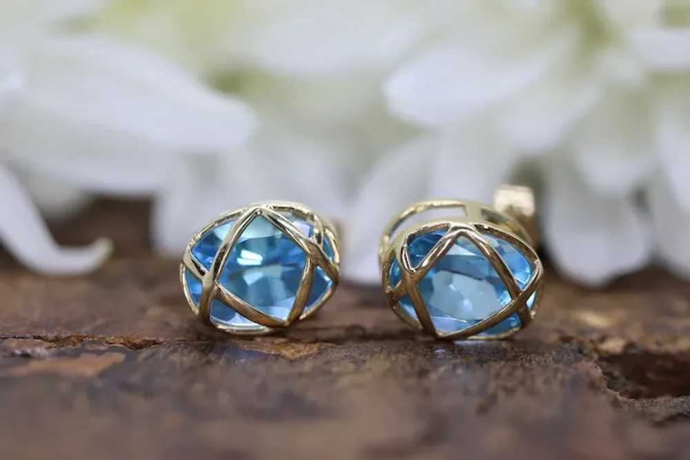 10k Blue Topaz STUD earrings. 10k Aquamarine Topa… - image 3