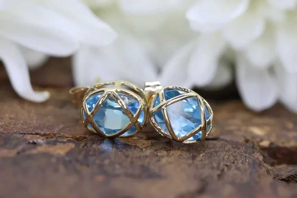 10k Blue Topaz STUD earrings. 10k Aquamarine Topa… - image 7