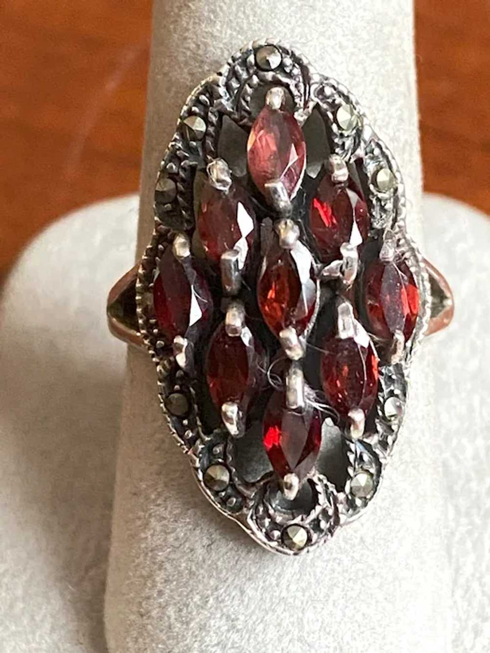 Sterling Garnets and Marcasites Ring - image 2