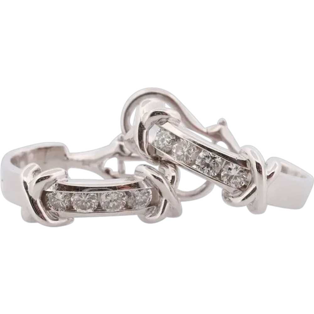14k Diamond Hoop Earrings. Diamond Channel set di… - image 1