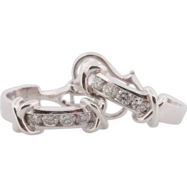 14k Diamond Hoop Earrings. Diamond Channel set di… - image 1