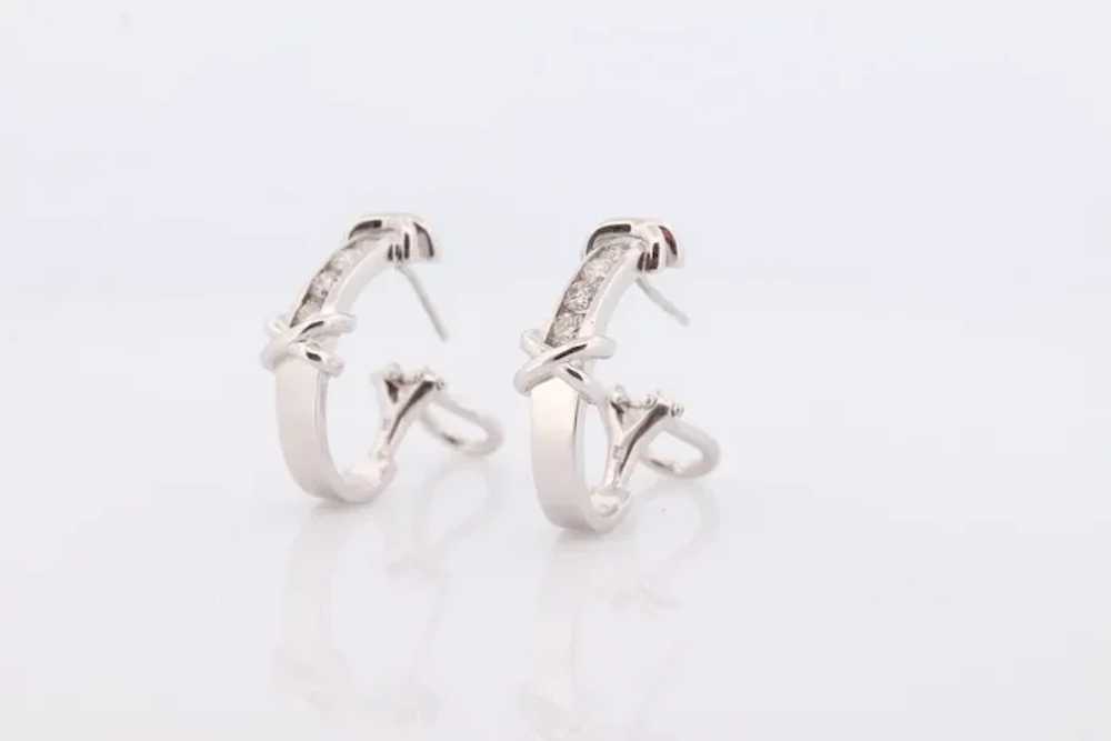 14k Diamond Hoop Earrings. Diamond Channel set di… - image 2