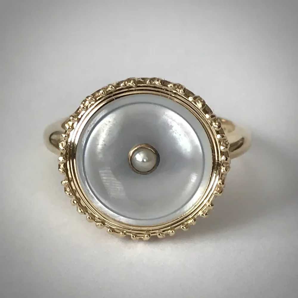 14K YG Art Deco Mother of Pearl Ring Size 6 - image 11