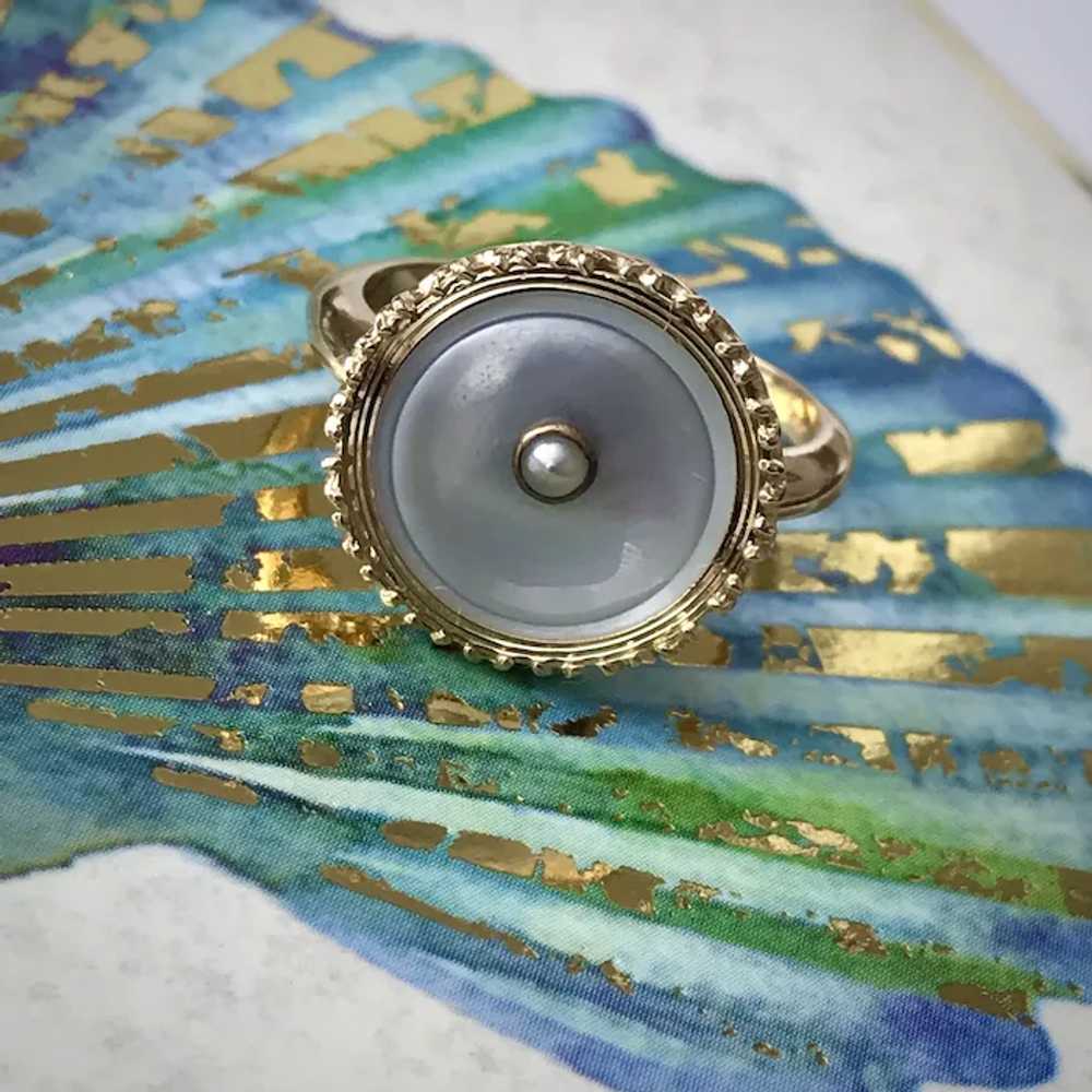 14K YG Art Deco Mother of Pearl Ring Size 6 - image 12